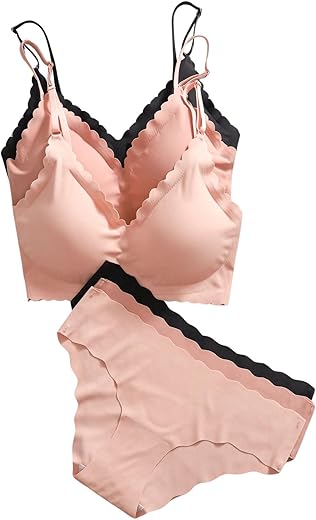 Verdusa Women'S 6 Piece Scalloped Seamless No Show Bra And Panty Lingerie Sets