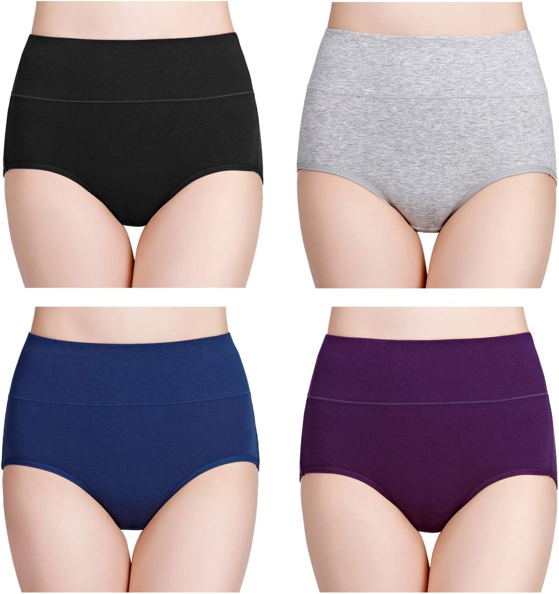 Wirarpa Women'S Cotton Underwear High Waisted Ladies Panties Full Coverage Briefs 4 Pack (Regular &Amp; Plus Size)