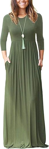 Wneedu Women'S 3/4 Sleeve Casual Loose Long Maxi Dresses With Pocket