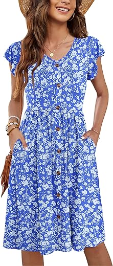 Wneedu Women Summer Dresses Sleeveless Casual Loose Swing Button Down Midi Dress With Pockets