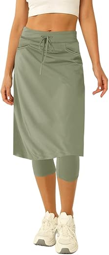 Women 20&Quot; Knee Length Tennis Skirt With Built In Legging Golf Skirts Skirted Legging With Pockets