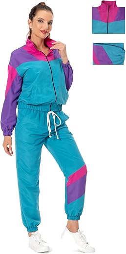 Women 80S Sportswear Set 2 Piece Outfits Casual Sweatsuits Retro Vintage Purple Tracksuit