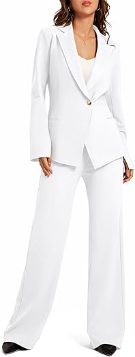 Women'S 2 Piece Blazer Outfits Business Casual Asymmetrical Jacket Button Wide Leg Pants Dressy Suit Sets