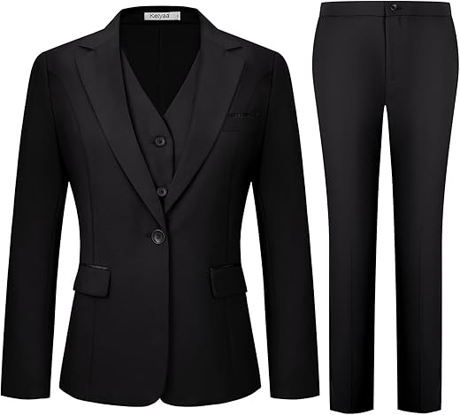 Women'S 3 Piece Suit Lady Business Casual Office One Button Slim Fit Blazer Jacket Vest Pants Set