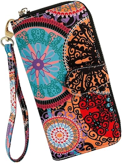 Women'S Boho Rfid Wallet Clutch - Stylish, Spacious W/Wristlet For Travel, Holds Cards, Phone, Cash