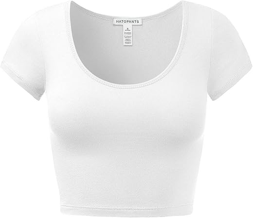 Women'S Cotton Basic Scoop Neck Crop Tops Short Sleeve Tops