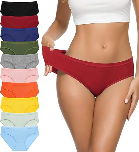 Women'S Cotton Bikini Panties, High-Cut Full Coverage Stretch Cool Underwear For Women