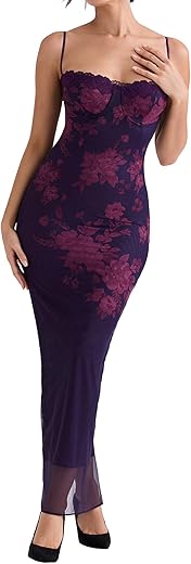 Women Sexy Backless Satin Maxi Dresses Spaghetti Strap Floral Print Dresses Slim Fit Elegant Long Dresses Night Party Outfits