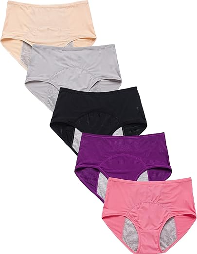 Womens Mesh Period Panties High Waisted Menstrual Leak Proof Underwear Incontinence Protective Briefs(H-4-5-1,Medium)