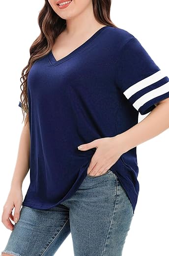 Womens Plus Size Tops Summer Short Sleeve Casual Loose Tunic V Neck Tee T Shirts 1X-5X