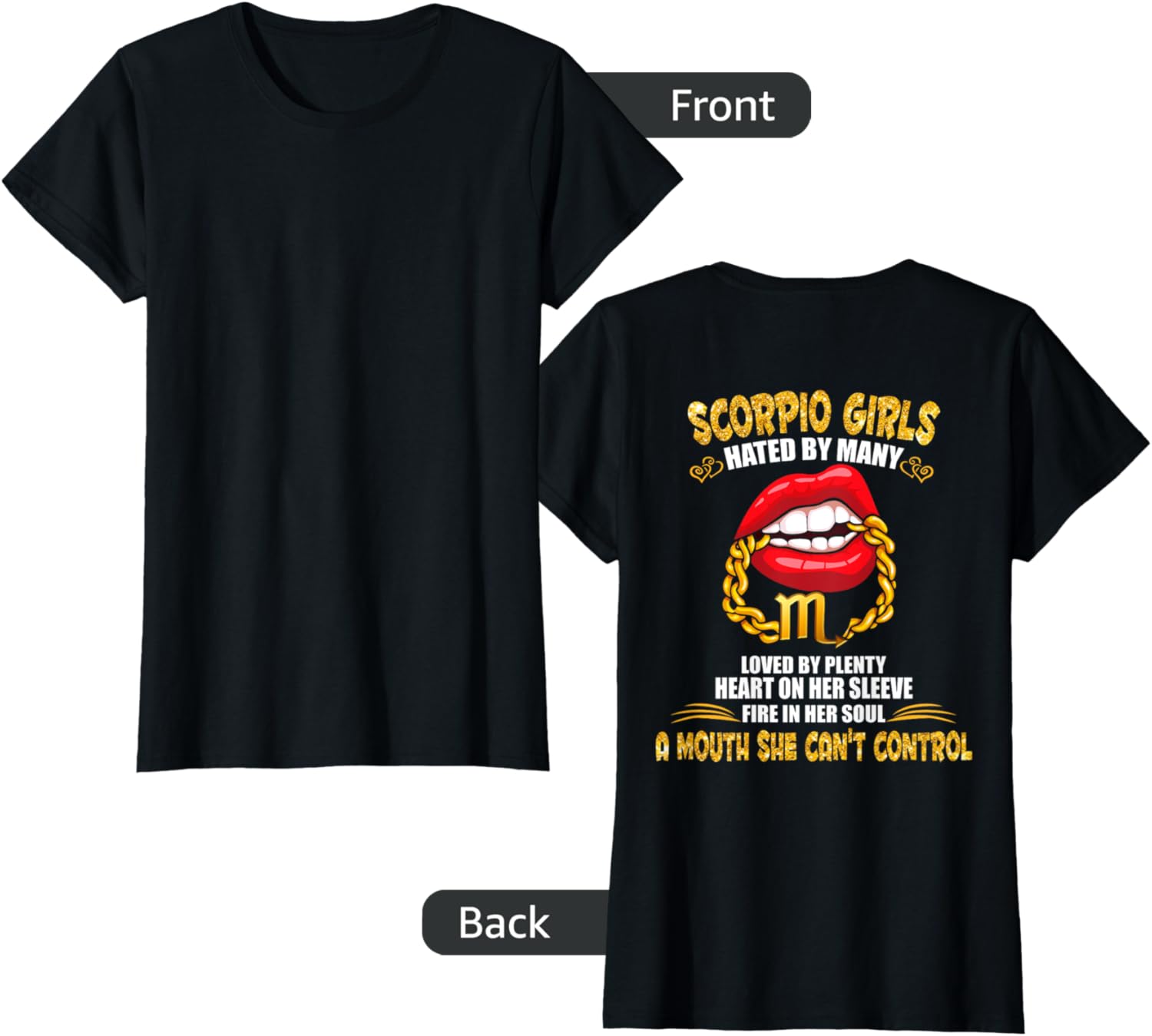 Womens Scorpio Girl Sexy Lip And Gold Zodiac Sign Birthday Party T-Shirt