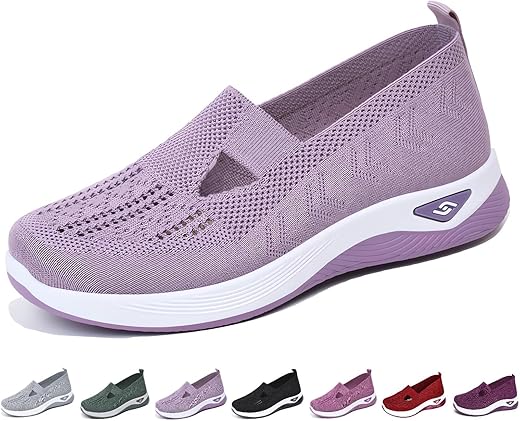 Women'S Woven Orthopedic Breathable Soft Shoes Go Walking Slip On Diabetic Foam Shoes Hands Free Slip In Sneakers Arch Support