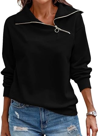 Womens Zipper Sweatshirt Turtleneck Long Sleeve Pullover Casual Loose Sweatshirts Top T Shirts