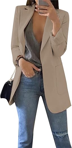 Yming Women'S Oversized Business Solid Color Blazer Long Sleeve Work Office Jacket Lapel Ol Cardigans With Pockets