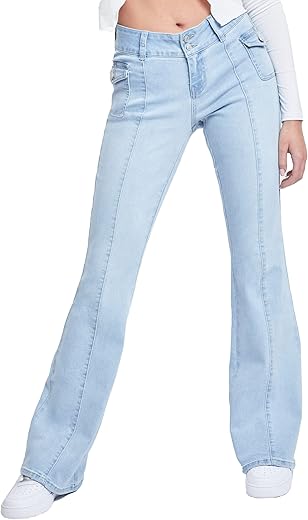 Ymi Women'S Junior Cargo Flare Jean With Side Pockets