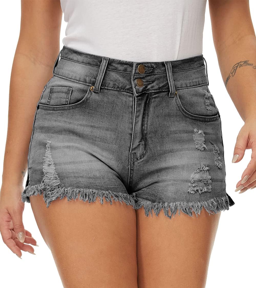 Yocur Womens Plus Size Stretchy Jean Shorts High Waisted Summer Casual Denim Short