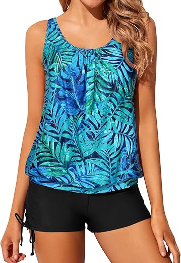 Yonique Blouson Tankini Swimsuits For Women 2 Piece Bathing Suits Tops With Boyshorts Modest Loose Fit Swimwear