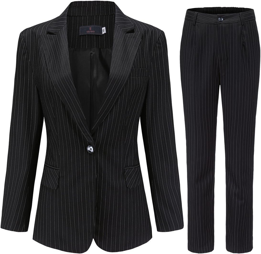 Yynuda Women'S Business 2 Piece Office Lady Pinstripe Suit Set Slim Fit Blazer And Pants