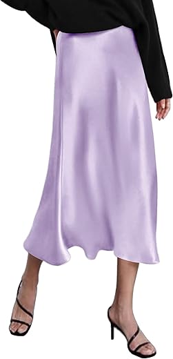 Zeagoo Womens Satin Skirts Casual Silk Midi Skirt High Waisted Long Skirts Zipper Elegant Work Skirts