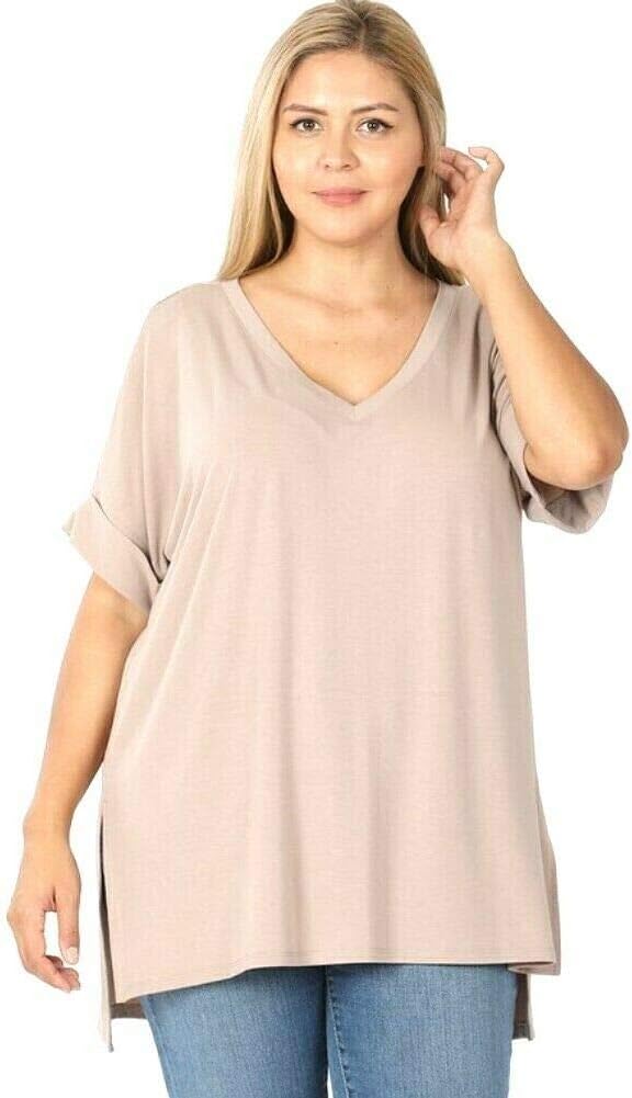 Zenana Regular And Plus Size Premium Rolled Short Sleeve Side Slit Top