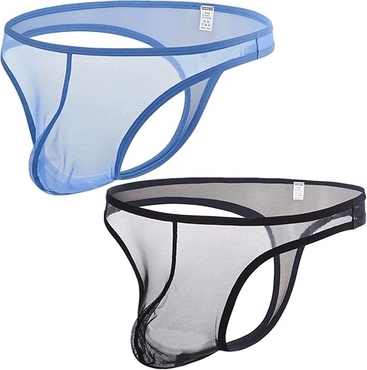 Zonbailon Mens Thong Underwear Briefs Pack Sexy See-Through Mesh Bulge Enhancing Ball Pouch