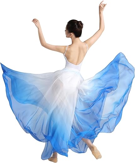 Z&Amp;X Women'S Lyrical Dance Skirt Gradient Color Chiffon Long Swing Sheer Wrap Skirts For Modern Ballet Performance