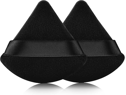 2 Pcs Evaouxiu Triangle Powder Puff For Face Powder, Soft Plush Setting Powder Puff, Velour Cosmetic Foundation Blender Sponge Beauty Makeup Tools (Black)