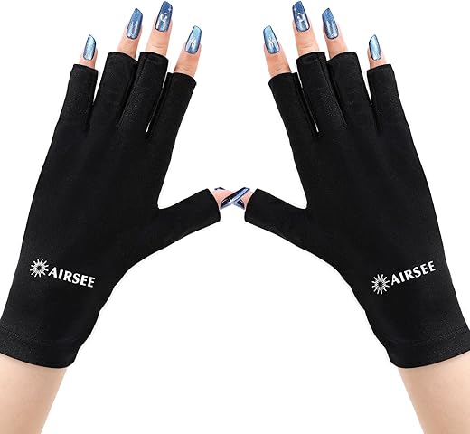 Airsee Uv Gloves For Nail Lamp,Professional Upf50+ Uv Protection Gloves For Manicures Nail Art,Fingerless Gloves That Shield Skin From The Sun And Nail Lamp (Black)