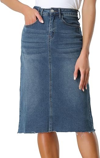 Allegra K Women'S Casual Jean Skirt High Waist Back Slit Stretch Denim Skirts