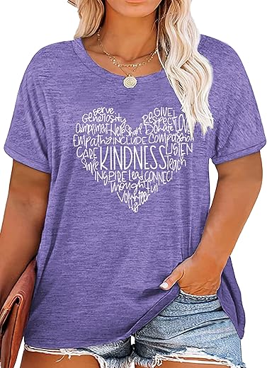 Anbech Women Plus Size Tops Cute Kindness Graphic Be Kind Tees Wildflowers Print Teacher Tops