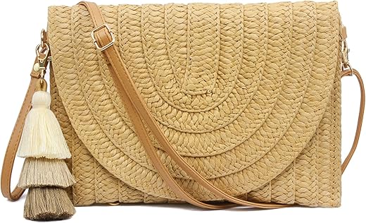 Aovtero Straw Clutch Purse Women Crossbody Bag Summer Beach Shoulder Bags Envelope Wallet Handbags