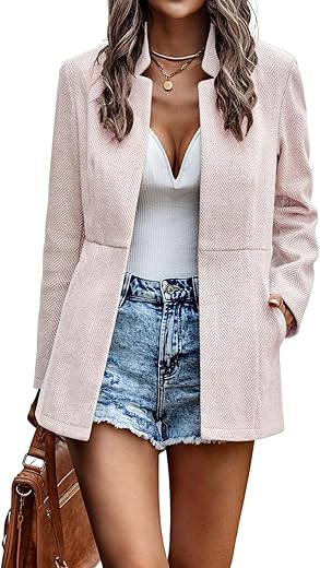 Chouyatou Women'S Casual Business Open Front Long Sleeve Notch Lapel Office Blazer Jacket