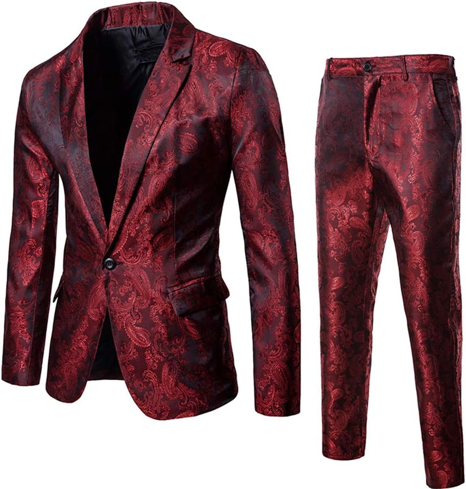 Cloudstyle Mens 2 Piece Paisley Dress Suit One Button Party Wedding Blazer Pants Sets