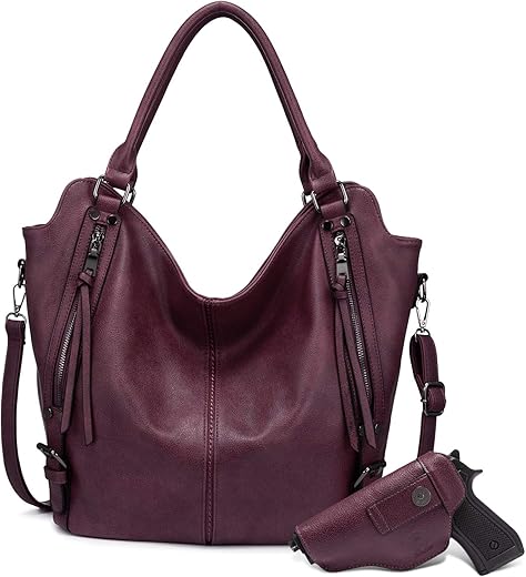 Concealed Carry Hobo Purse For Women Faux Leather Crossbody Shoulder Bags Large Tote Bag With Detachable Holster