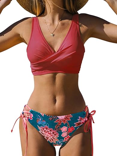 Cupshe Women'S Bikini Swimsuit Front Cross Lace Up Two Piece Bathing Suit