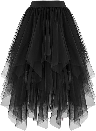 Ellames Women'S Tulle Skirts High Low Layered Puffy Fairy Skirts Midi Length Irregular Tutu Skirt