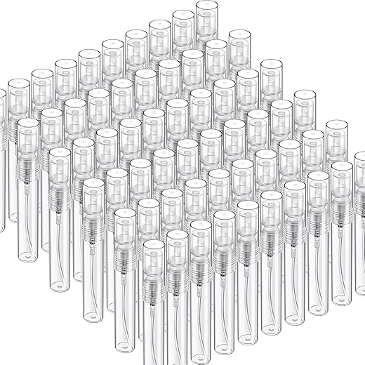 Fandamei 60Pcs 5Ml Mini Spray Bottle, Mini Clear Plastic Spray Bottle Empty, Fine Mist Refillable Mini Perfume Bottle, Perfume Atomizer, Small Empty Sample Containers, Plastic Portable Travel Bottle