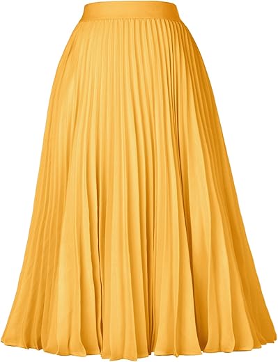 Grace Karin Women High Elastic Waist Pleated Chiffon Skirt Midi Swing A-Line Skirts