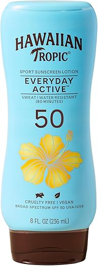 Hawaiian Tropic Everyday Active Lotion Sunscreen Spf 50, 8Oz | Hawaiian Tropic Sunscreen Spf 50, Sunblock, Broad Spectrum Sunscreen, Oxybenzone Free Sunscreen, Water Resistant Sunscreen, 8Oz