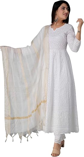 Jg Jai Govindam Chikankari Cotton Anarkali Indian Kurti For Women Summer Dress Kurta Pant With Dupatta Set Pakistani Kurta