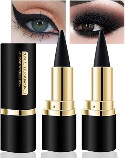 Kaely 2Pcs Black Gel Eyeliner Pencil,Natural Black Eyeliner Cream Waterproof Smudge Proof,Eye Liner Black Smokey Eyeshadow Palette Stick Crayon,Goth Halloween Makeup,Delineador De Ojos Contra El Agua