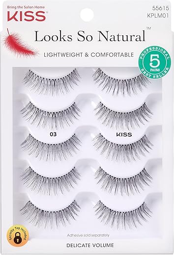 Kiss Look So Natural False Eyelashes Multipack 03, Cruelty Free, Vegan, Contact Lens Friendly, Easy To Apply, Includes 5 Pairs Of Reusable Strip Lashes