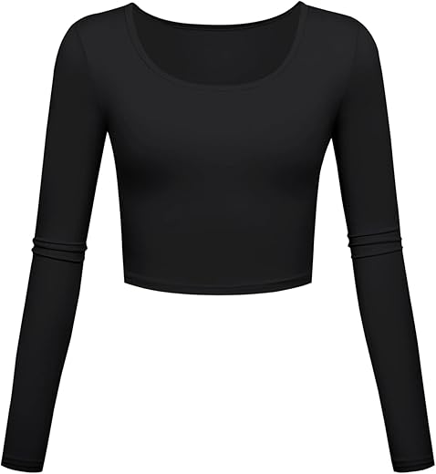 Long Sleeve Crop Tops For Women Workout Basic Clothes For Teen Ladies Fitted Slim Scoop Neck Cute Yoga Shirts