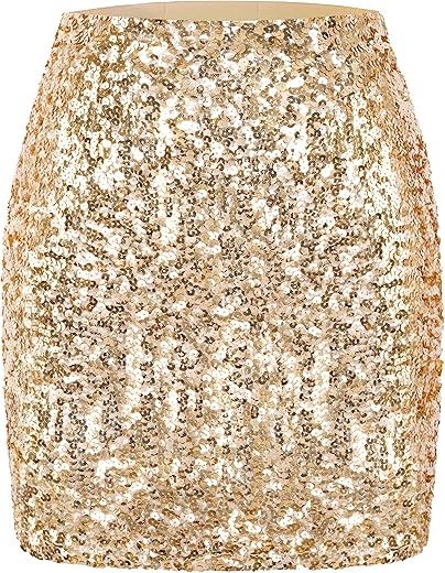 Maner Women'S Sequin Skirt Sparkle Stretchy Bodycon Mini Skirts Night Out Party