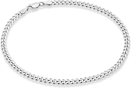 Miabella Solid 925 Sterling Silver Italian 3.5Mm Diamond Cut Cuban Link Curb Chain Anklet For Women, Made In Italy