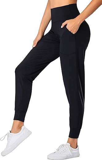 Oalka Women'S Joggers High Waist Yoga Pockets Sweatpants Sport Workout Pants