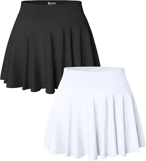 Oqq Women 2 Piece Skirts 2 In 1 Flowy Basic Versatile Stretchy Flared Casual Mini Skirts