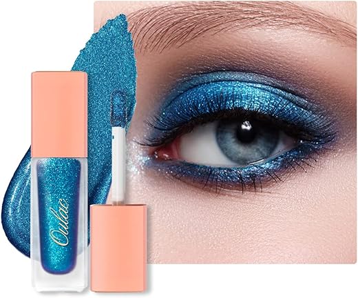 Oulac Blue Liquid Glitter Eyeshadow Liquid Shimmer Eyeshadow Liquid Eyeliner Non-Sticky One-Swipe Coverage With Quick-Drying Crease-Resistant Formula.vegan &Amp; Cruelty-Free.(10)