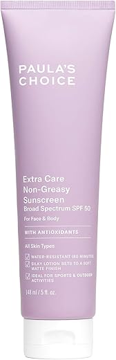 Paula'S Choice Extra Care Non Greasy, Oil Free Face &Amp; Body Sunscreen Spf 50, Uva &Amp; Uvb Protection, Water &Amp; Sweat Resistant, 5 Ounce