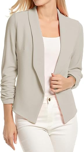 Pogtmm Women 3/4 Sleeve Blazer Open Front Cardigan Jacket Work Office Blazer